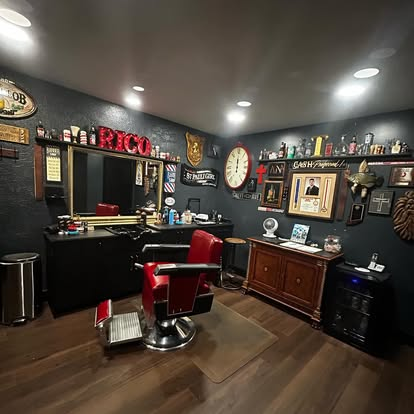 Classic barber chair station with decor